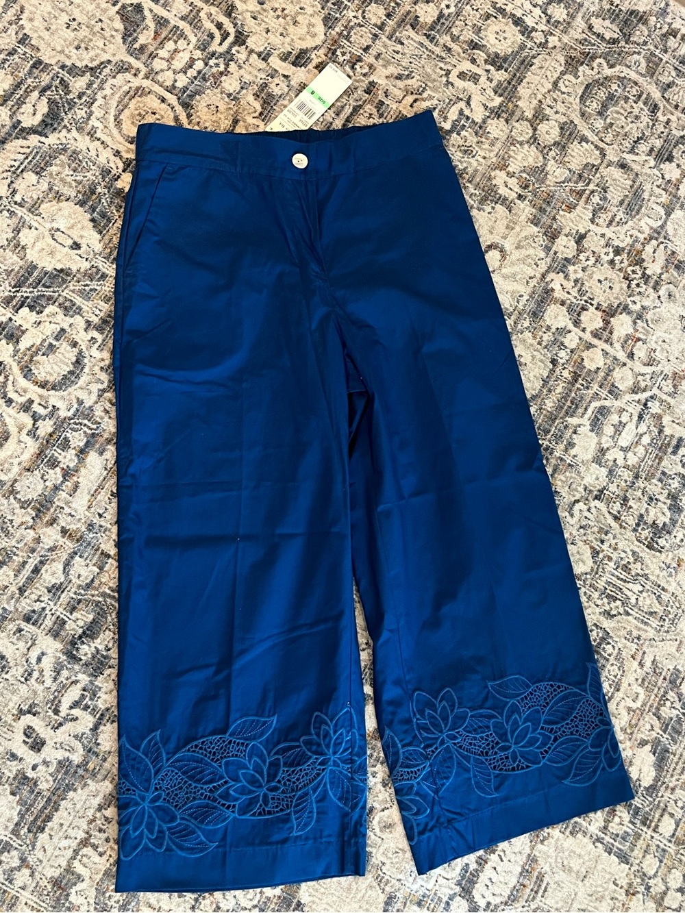 Ruby Rd. Royal Blue Embroidered Wide-Leg Pants